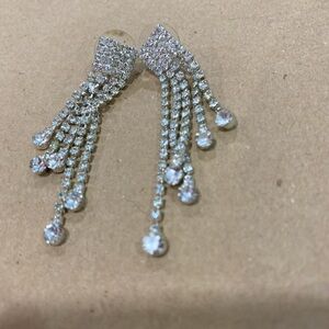 Chico's Silver Chandelier Earrings with Crystal Accents